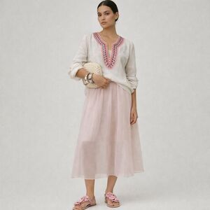 Lilly Pulitzer Amelia Island Embroidered Neckline White Cotton Tunic Top